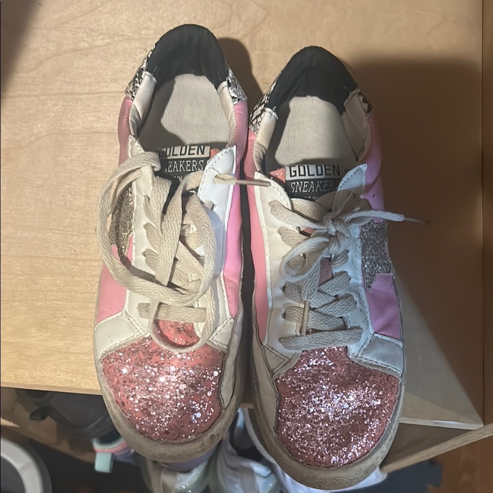 Golden Goose Pink and White Glitter Sneakers